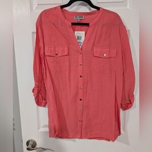 NWT JM Collection Coral Tab Sleeve Blouse in Size 18